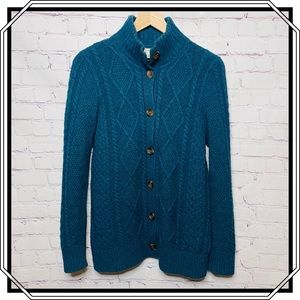 L.L. Bean Merino Wool Blend Cable Knit Cardigan Sweater Marine Blue Size…